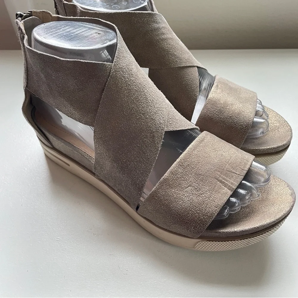 Eileen Fisher Metallic Sport Suede Criss Cross Banded Wedge Platform Sandals 7 - Picture 3 of 13